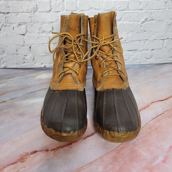 Vintage LL Bean Maine Hunting Shoe Brown Womens 7 Narrow 8" Leather Duck Boots - Picture 2 of 9